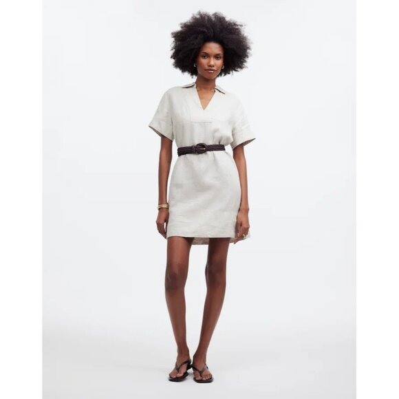 Madewell V-Neck Mini Dress in 100% Linen in Natural Undyed - Picture 2 of 9